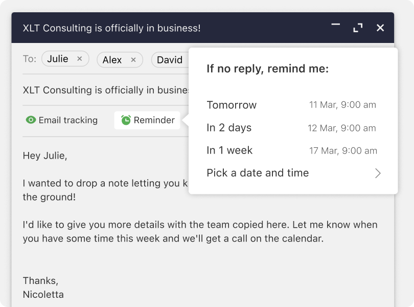 Business Email Hosting - Follow-up Reminders